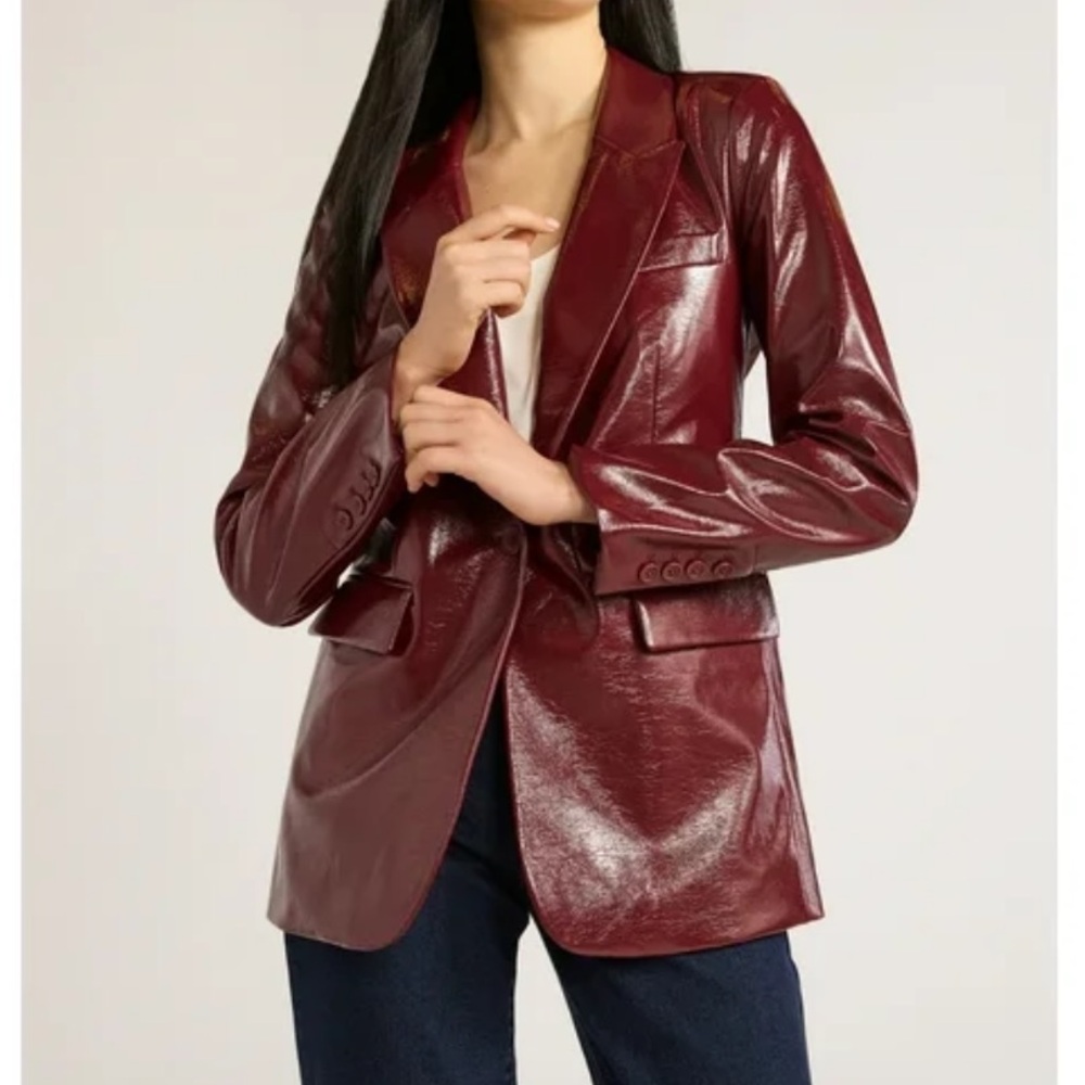 5)  🔵 Women's Faux Patent Leather One Button Blazer size XS color Cabernet NWT